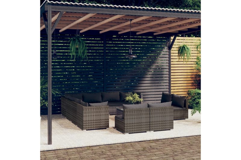 Loungegrupp för trädgården med dynor 12 delar grå konstrottn - Grå - Loungeset & loungegrupp - Soffgrupp utomhus