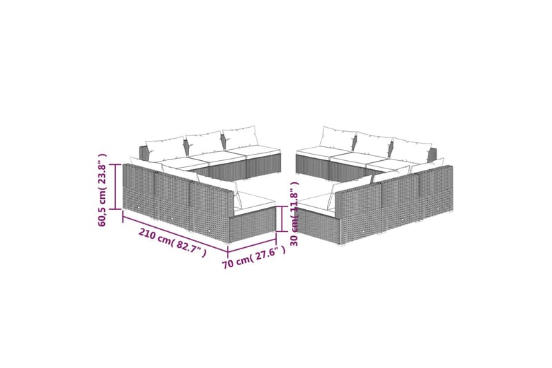 Loungegrupp för trädgården med dynor 12 delar konstrotting b - Brun/Vit - Loungeset & loungegrupp - Soffgrupp utomhus