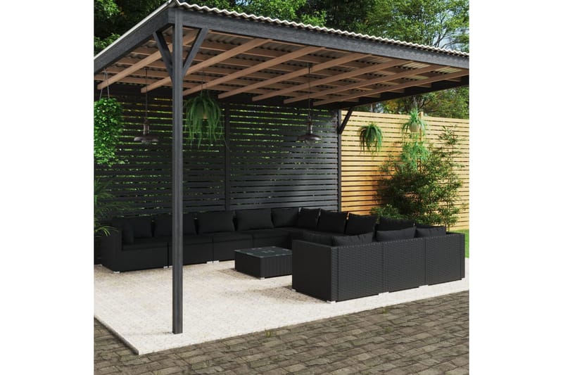 Loungegrupp för trädgården med dynor 12delar konstrotting sv - Svart - Loungeset & loungegrupp - Soffgrupp utomhus