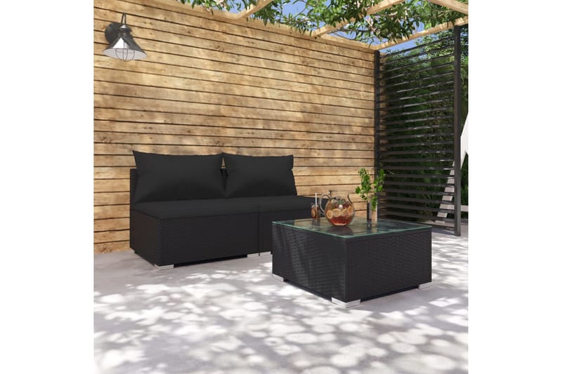 Loungegrupp för trädgården med dynor 3 delar konstrotting sv - Svart - Loungeset & loungegrupp - Soffgrupp utomhus