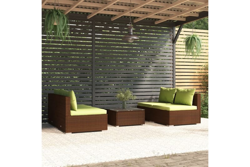 Loungegrupp för trädgården med dynor 5 delar konstrotting br - Brun/Grön - Loungeset & loungegrupp - Soffgrupp utomhus
