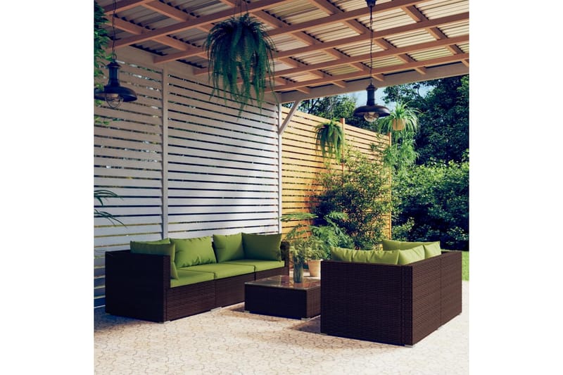 Loungegrupp för trädgården med dynor 6 delar konstrotting br - Brun/Grön - Loungeset & loungegrupp - Soffgrupp utomhus