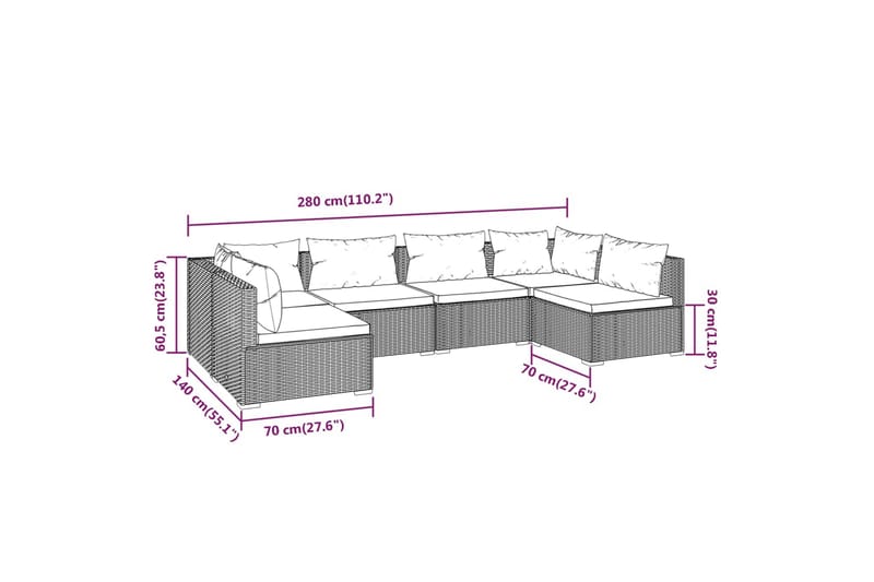 Loungegrupp för trädgården med dynor 6 delar konstrotting br - Brun/Vit - Loungeset & loungegrupp - Soffgrupp utomhus