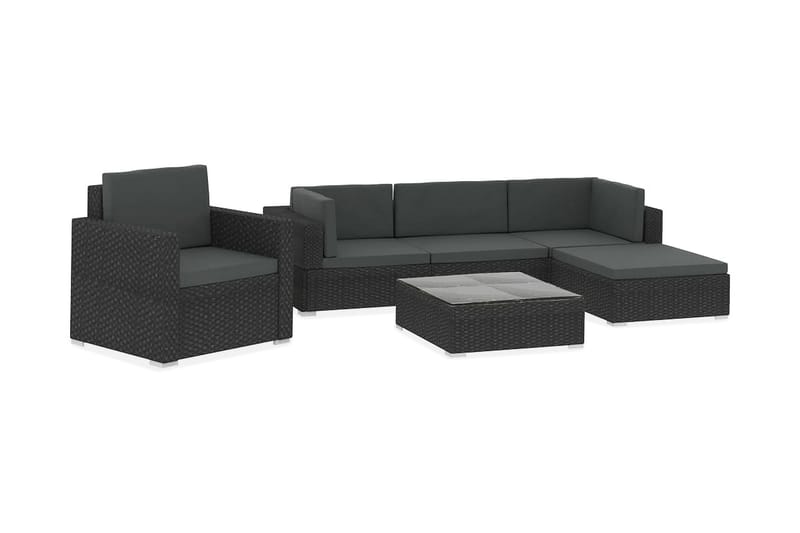 Loungegrupp för trädgården med dynor 6 delar konstrotting sv - Svart - Loungeset & loungegrupp - Soffgrupp utomhus