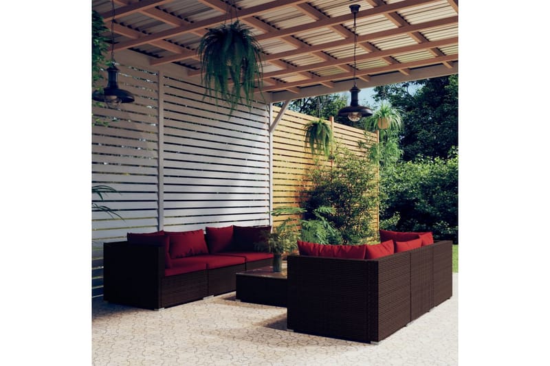 Loungegrupp för trädgården med dynor 7 delar konstrotting br - Brun/Röd - Loungeset & loungegrupp - Soffgrupp utomhus