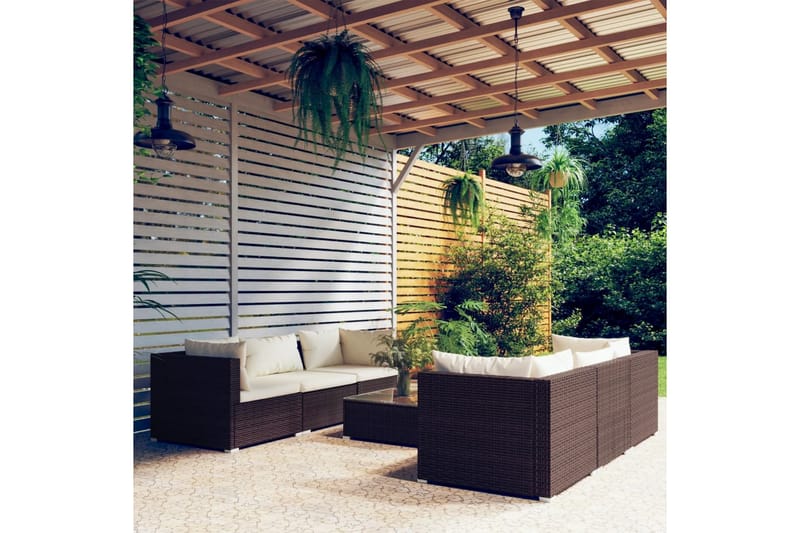 Loungegrupp för trädgården med dynor 7 delar konstrotting br - Brun/Vit - Loungeset & loungegrupp - Soffgrupp utomhus