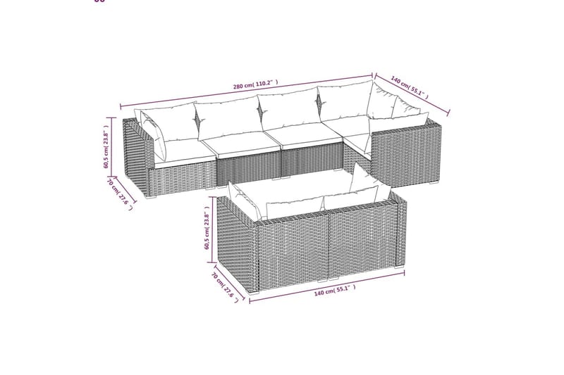 Loungegrupp för trädgården med dynor 7 delar svart konstrott - Svart - Loungeset & loungegrupp - Soffgrupp utomhus