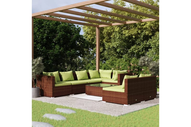 Loungegrupp för trädgården med dynor 8 delar brun konstrotti - Brun/Grön - Loungeset & loungegrupp - Soffgrupp utomhus