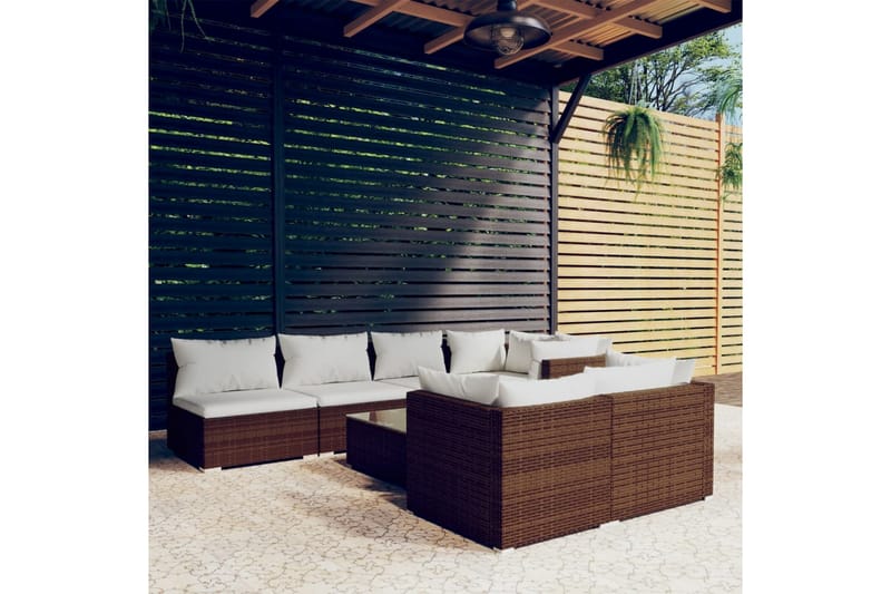 Loungegrupp för trädgården med dynor 8 delar brun konstrotti - Brun/Vit - Loungeset & loungegrupp - Soffgrupp utomhus