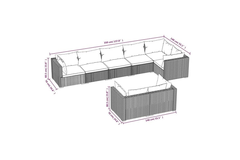 Loungegrupp för trädgården med dynor 8 delar konstrotting br - Brun/Grön - Loungeset & loungegrupp - Soffgrupp utomhus