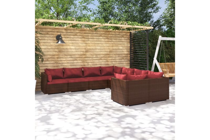 Loungegrupp för trädgården med dynor 8 delar konstrotting br - Brun/Röd - Loungeset & loungegrupp - Soffgrupp utomhus