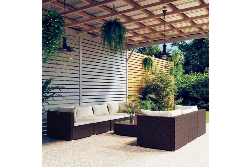 Loungegrupp för trädgården med dynor 8 delar konstrotting br - Brun/Vit - Loungeset & loungegrupp - Soffgrupp utomhus