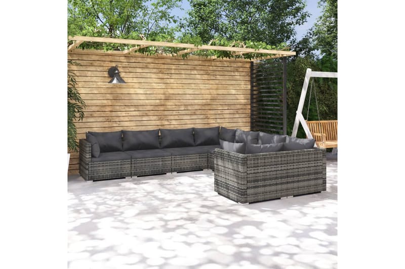 Loungegrupp för trädgården med dynor 8 delar konstrotting gr - Grå - Loungeset & loungegrupp - Soffgrupp utomhus