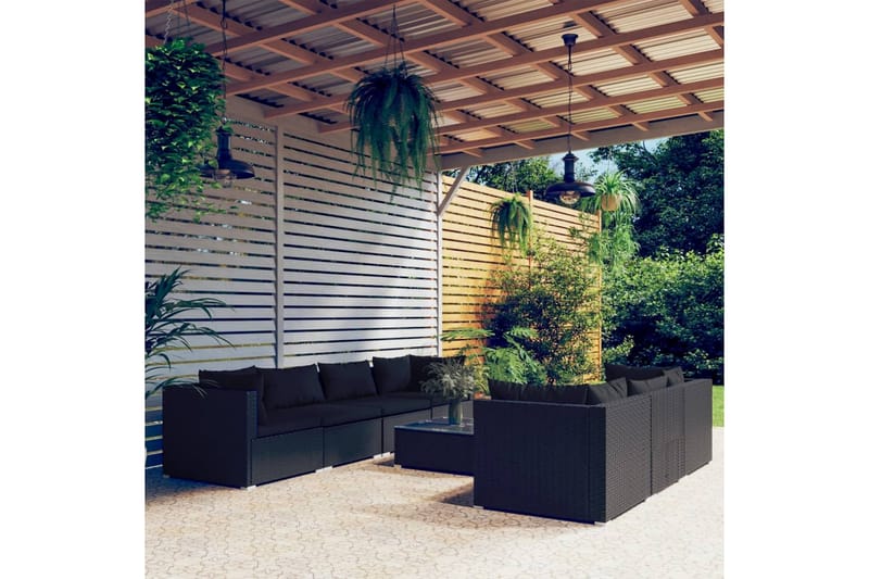 Loungegrupp för trädgården med dynor 8 delar konstrotting sv - Svart - Loungeset & loungegrupp - Soffgrupp utomhus