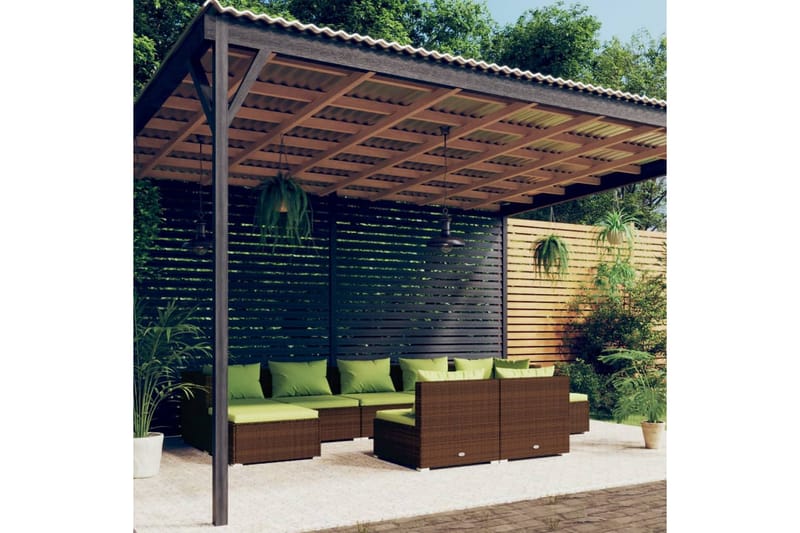 Loungegrupp för trädgården med dynor 9 delar brun konstrotti - Brun/Grön - Loungeset & loungegrupp - Soffgrupp utomhus