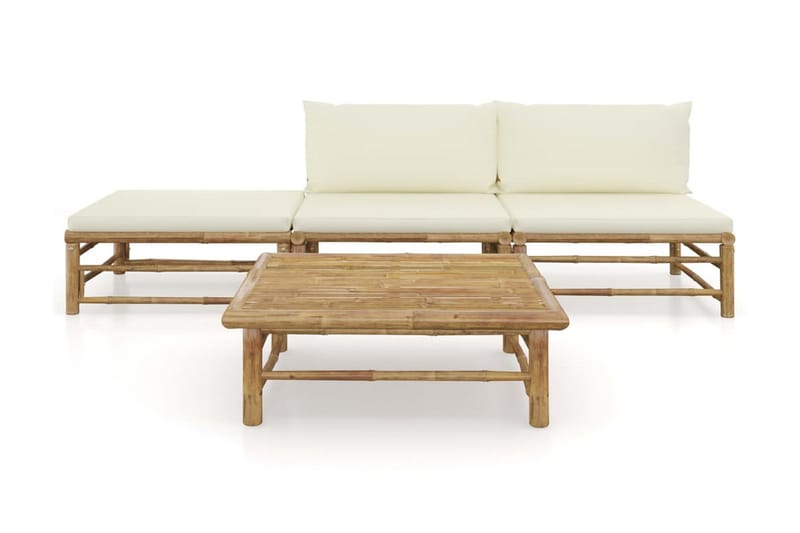Loungegrupp för trädgården med gräddvita dynor 4 delar bambu - Loungeset & loungegrupp - Soffgrupp utomhus