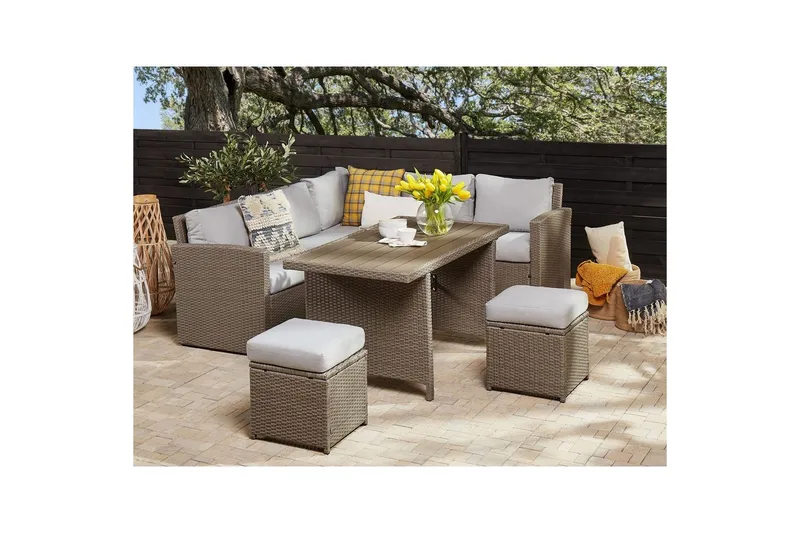 Loungegrupp med bord Bardi Natur/grå/beige - Natur/grå/beige - Utemöbler & utemiljö - Utegrupp - Soffgrupp utomhus