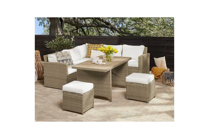 Loungegrupp med bord Bardi Vit/brun - Vit/brun - Utemöbler & utemiljö - Utegrupp - Soffgrupp utomhus