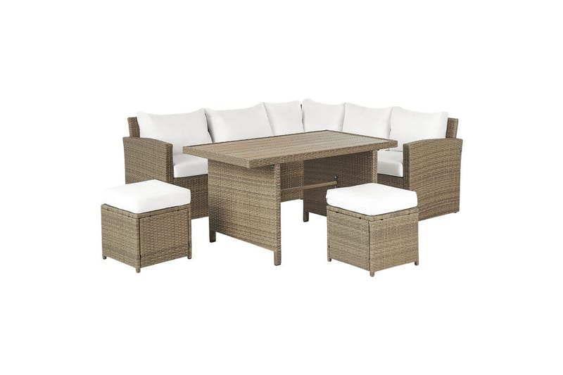 Loungegrupp med bord Bardi Vit/brun - Vit/brun - Utemöbler & utemiljö - Utegrupp - Soffgrupp utomhus