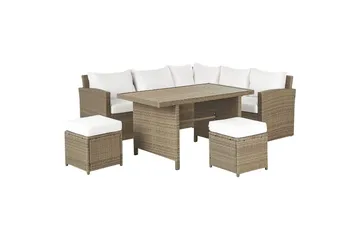 Loungegrupp med bord Bardi Vit/brun - Vit/brun - Utemöbler & utemiljö - Utegrupp - Soffgrupp utomhus