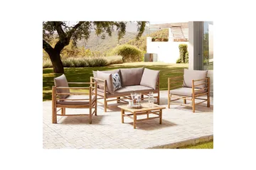 Loungegrupp med bord Cerreto Beige/ljust trä, 4-Sits - Beige/ljust trä, 4-Sits - Utemöbler & utemiljö - Utegrupp - Soffgrupp utomhus