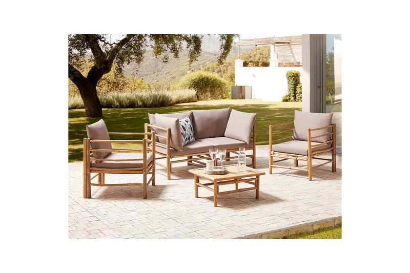 Loungegrupp med bord Cerreto Beige/ljust trä, 4-Sits - Beige/ljust trä, 4-Sits - Utemöbler & utemiljö - Utegrupp - Soffgrupp utomhus