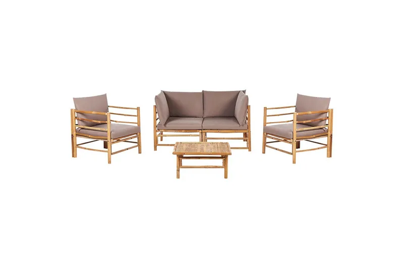 Loungegrupp med bord Cerreto Beige/ljust trä, 4-Sits, Beige/ljust trä, 4-Sits