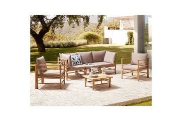 Loungegrupp med bord Cerreto Beige/ljust trä, 5-Sits - Beige/ljust trä, 5-Sits - Utemöbler & utemiljö - Utegrupp - Soffgrupp utomhus