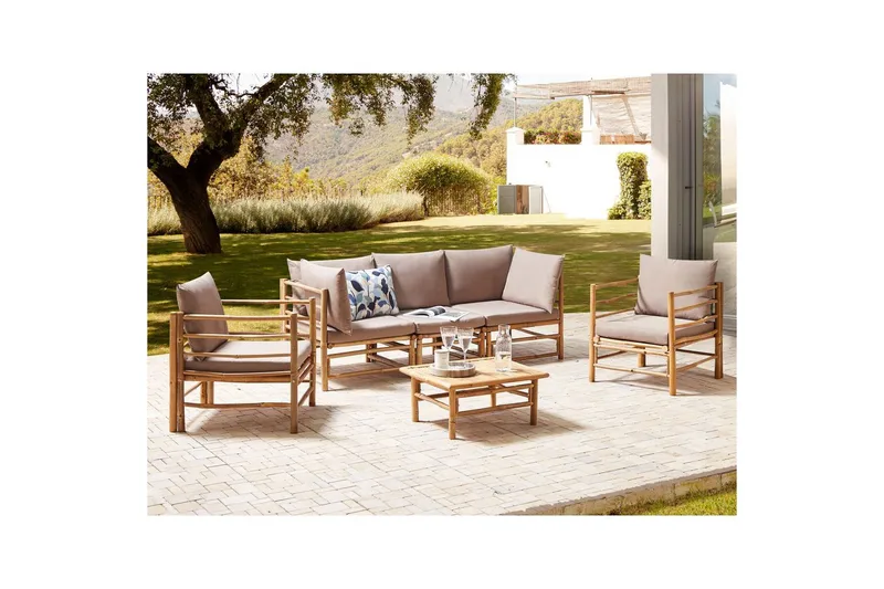 Loungegrupp med bord Cerreto Beige/ljust trä, 5-Sits - Beige/ljust trä, 5-Sits - Utemöbler & utemiljö - Utegrupp - Soffgrupp utomhus