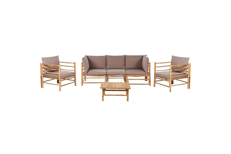 Loungegrupp med bord Cerreto Beige/ljust trä, 5-Sits, Beige/ljust trä, 5-Sits