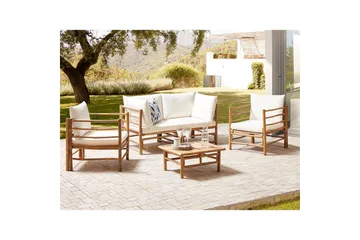 Loungegrupp med bord Cerreto Vit/ljust trä, 4-Sits - Vit/ljust trä, 4-Sits - Utemöbler & utemiljö - Utegrupp - Soffgrupp utomhus