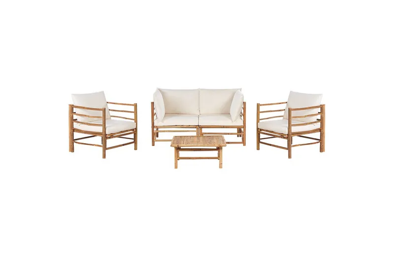 Loungegrupp med bord Cerreto Vit/ljust trä, 4-Sits, Vit/ljust trä, 4-Sits