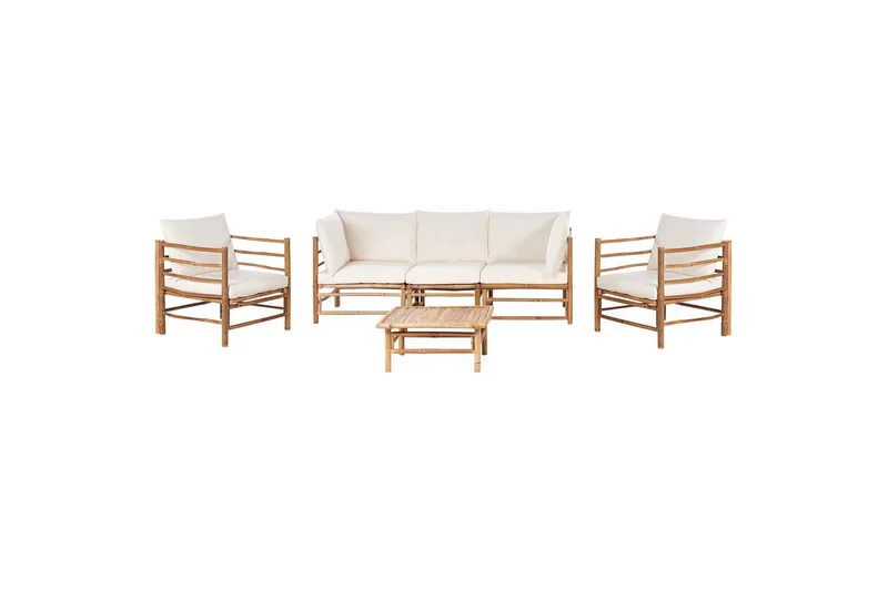 Loungegrupp med bord Cerreto Vit/ljust trä, 5-Sits, Vit/ljust trä, 5-Sits