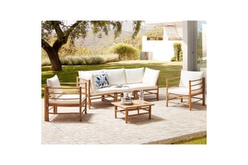 Loungegrupp med bord Cerreto Vit/ljust trä, 5-Sits - Vit/ljust trä, 5-Sits - Utemöbler & utemiljö - Utegrupp - Soffgrupp utomhus