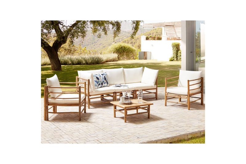 Loungegrupp med bord Cerreto Vit/ljust trä, 5-Sits - Vit/ljust trä, 5-Sits - Utemöbler & utemiljö - Utegrupp - Soffgrupp utomhus