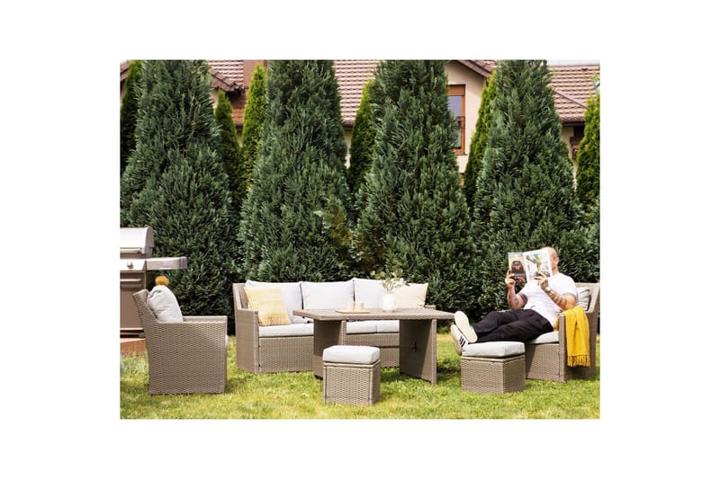 Loungegrupp med bord Fonti Natur/grå/beige - Natur/grå/beige - Utemöbler & utemiljö - Utegrupp - Soffgrupp utomhus