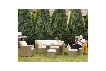 Loungegrupp med bord Fonti Vit/brun - Vit/brun - Utemöbler & utemiljö - Utegrupp - Soffgrupp utomhus