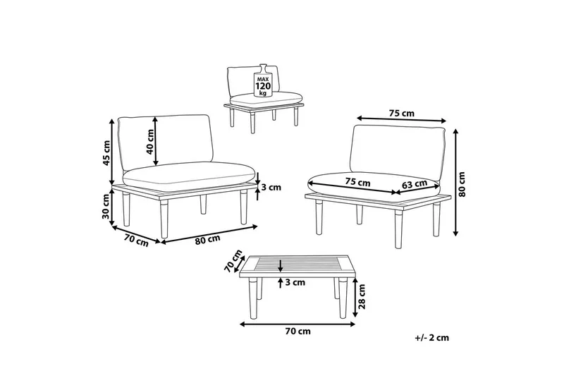 Loungegrupp med bord Frascati Grönt/ljust trä, 2-Sits - Grönt/ljust trä, 2-Sits - Utemöbler & utemiljö - Utegrupp - Cafegrupp & cafeset