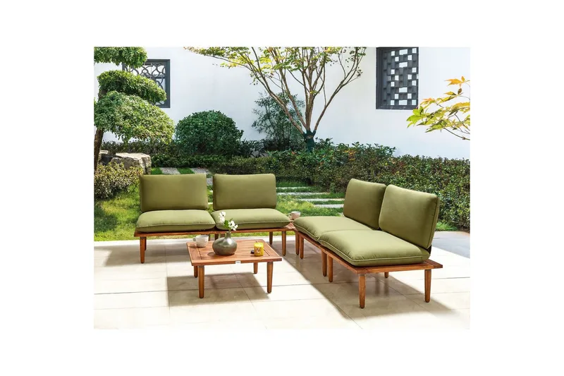 Loungegrupp med bord Frascati Grönt/ljust trä, 4-Sits - Grönt/ljust trä, 4-Sits - Utemöbler & utemiljö - Utegrupp - Soffgrupp utomhus