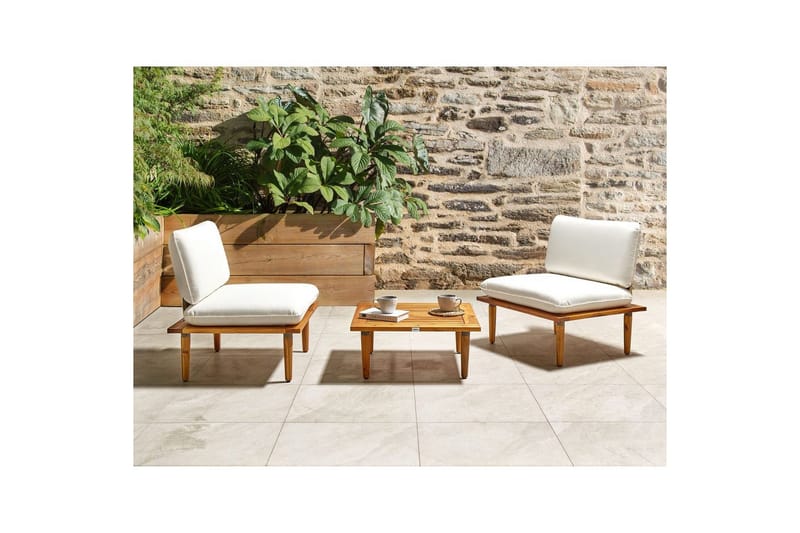 Loungegrupp med bord Frascati Vit/ljust trä, 2-Sits - Vit/ljust trä, 2-Sits - Utemöbler & utemiljö - Utegrupp - Cafegrupp & cafeset