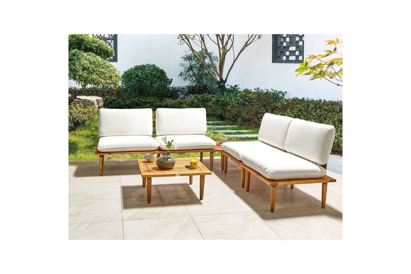 Loungegrupp med bord Frascati Vit/ljust trä, 4-Sits - Vit/ljust trä, 4-Sits - Utemöbler & utemiljö - Utegrupp - Soffgrupp utomhus
