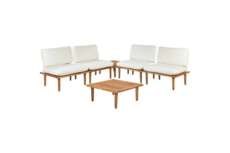 Loungegrupp med bord Frascati Vit/ljust trä, 4-Sits, Vit/ljust trä, 4-Sits