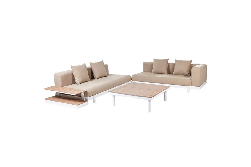 Loungegrupp med bord Missanello Beige/vit - Beige/vit - Utemöbler & utemiljö - Utegrupp - Soffgrupp utomhus