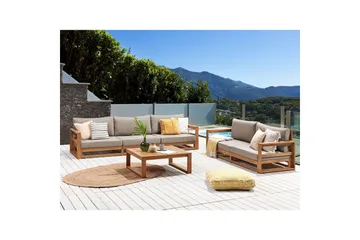 Loungegrupp med bord Timor Ljus trä/grått/beige, Ja - Ljus trä/grått/beige, Ja - Utemöbler & utemiljö - Utegrupp - Soffgrupp utomhus