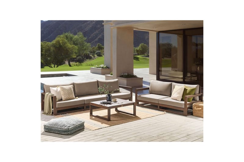 Loungegrupp med bord Timor Mörkt trä/grått/beige, Ja - Mörkt trä/grått/beige, Ja - Utemöbler & utemiljö - Utegrupp - Soffgrupp utomhus