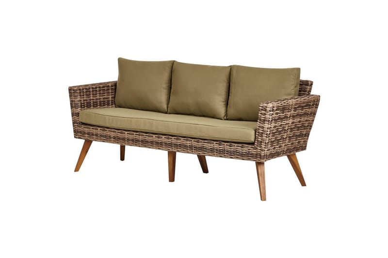 Loungegrupp med bord Vittoria Beige/grönt/mörkt trä, 5-Sits - Beige/grönt/mörkt trä, 5-Sits - Utemöbler & utemiljö - Utegrupp - Soffgrupp utomhus