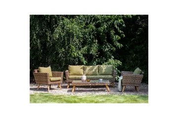 Loungegrupp med bord Vittoria Beige/grönt/mörkt trä, 5-Sits - Beige/grönt/mörkt trä, 5-Sits - Utemöbler & utemiljö - Utegrupp - Soffgrupp utomhus