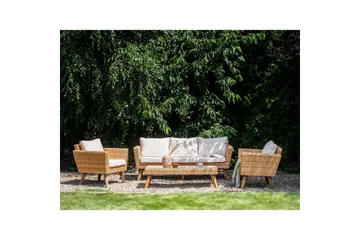 Loungegrupp med bord Vittoria Beige/vit/ljust trä, 5-Sits - Beige/vit/ljust trä, 5-Sits - Utemöbler & utemiljö - Utegrupp - Soffgrupp utomhus