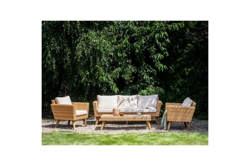 Loungegrupp med bord Vittoria Beige/vit/ljust trä, 5-Sits - Beige/vit/ljust trä, 5-Sits - Utemöbler & utemiljö - Utegrupp - Soffgrupp utomhus