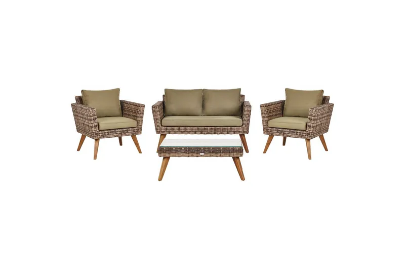 Loungegrupp med bord Vittoria Naturligt/grönt/ljust trä, 4-Sits - Naturligt/grönt/ljust trä, 4-Sits - Utemöbler & utemiljö - Utegrupp - Soffgrupp utomhus